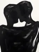 Silhouet schilderij van een omhelzend koppel
