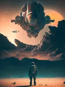 Astronaut bij een buitenaards ruimteschip