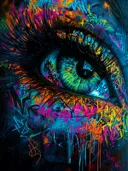 Close-up oog in graffitistijl turquoise