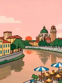 Oostende, Ostend haven in cartoonstijl, schilderij van Oostende