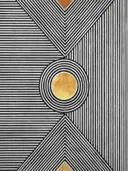 Zwart-wit op-art schilderij met gouden cirkelaccent