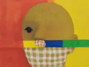Schilderij van opkomende zon als vorm in vier heldere kleuren naast elkaar