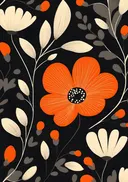 Patroon van oranje anemonen op zwarte ondergrond