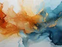 Abstract schilderij in oranje en blauw met goud