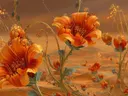 Oranje bloemen in de duinen, botanisch schilderij
