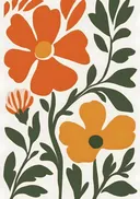 Illustratie van oranje bloemen met groene bladeren