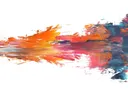 Abstract schilderij met vloeiende penseelstreken in oranje, roze en blauw