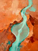 Schilderij: oranje rotsen met turkooizen rivier