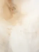 Abstract schilderij met een vervagende oranje vlek en dunne lijnen op crème achtergrond.