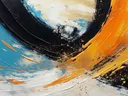 Expressief abstract schilderij in oranje, zwart en blauw