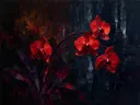 Orchidee aan de bosrand in karmozijn, schilderij van orchidee aan de bosrand