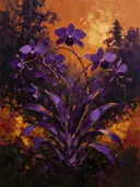Orchidee aan de bosrand in paarsoranje, schilderij van orchidee aan de bosrand