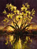 Orchidee aan de oever in citroen, schilderij van orchidee onder de hemel