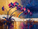 Orchidee aan de oever in kobaltmagenta, schilderij van orchidee aan de oever