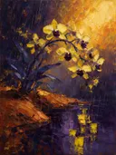 Orchidee aan de oever in zwavelviolet, schilderij van orchidee onder de hemel