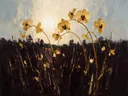 Orchidee in de weide in goudoker, schilderij van orchidee