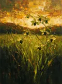Orchidee in de weide in limoen, schilderij van orchidee onder een storm