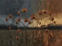 Orchidee in de weide in terracotta, schilderij van orchidee