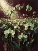 Orchidee in het landschap in mint, schilderij van orchidee