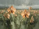 Orchidee in het landschap in perzik, schilderij van orchidee