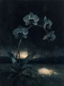 Orchidee in leisteen, schilderij van orchidee op de helling