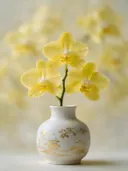 Fotografie van orchidee in na de regen, bleekgeel