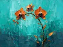 Orchidee in roestturkoois, schilderij van orchidee onder een storm