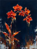 Orchidee in vuur, schilderij van orchidee van dichtbij