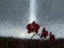 Orchidee onder de hemel in bordeaux, schilderij van orchidee van dichtbij