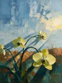 Orchidee onder de hemel in citroen, schilderij van orchidee onder de hemel