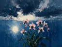 Orchidee onder een storm in groenroze, schilderij van orchidee