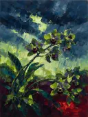 Orchidee onder een storm in limoen, schilderij van orchidee onder een storm