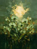 Orchidee onder een storm in mint, schilderij van orchidee