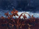 Orchidee onder een storm in roest, schilderij van orchidee onder een storm