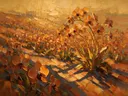 Orchidee op de helling in terracotta, schilderij van orchidee