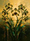 Orchidee tegen de lucht in bosgroen, schilderij van orchidee tegen de lucht
