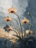 Orchidee tegen de lucht in zandduin, schilderij van orchidee tegen de lucht