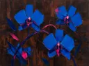Orchidee van dichtbij in kobaltmagenta, schilderij van orchidee aan de oever