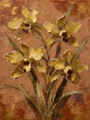 Orchidee van dichtbij in mosterd, schilderij van orchidee aan de oever