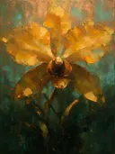 Orchidee van dichtbij in saffraan, schilderij van orchidee van dichtbij