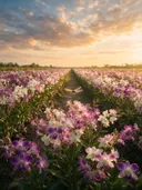 Landschapsfoto van orchideeën bij het gouden uur, met een libelle