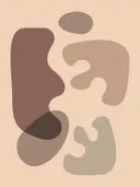 Abstracte illustratie van organische vormen in terracotta en zandkleuren.
