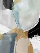 Abstract schilderij met organische lijnen op zandkleurige en zwarte vlakken