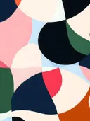 Abstract schilderij met organische cirkelvormen in roze en zwart