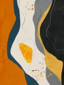 Abstract schilderij met organische vormen in okertinten
