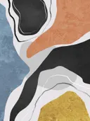 Abstract schilderij met organische rotsvormen in blauw