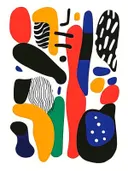 Kleurrijk abstract schilderij met organische knipvormen