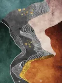 Abstract schilderij met organische vormen en gouden spatten