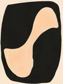 Minimalistisch abstract schilderij met organische zwarte en perzikkleurige vormen
