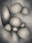 Nevel schilderij, organische vorm in Grafiet Mono